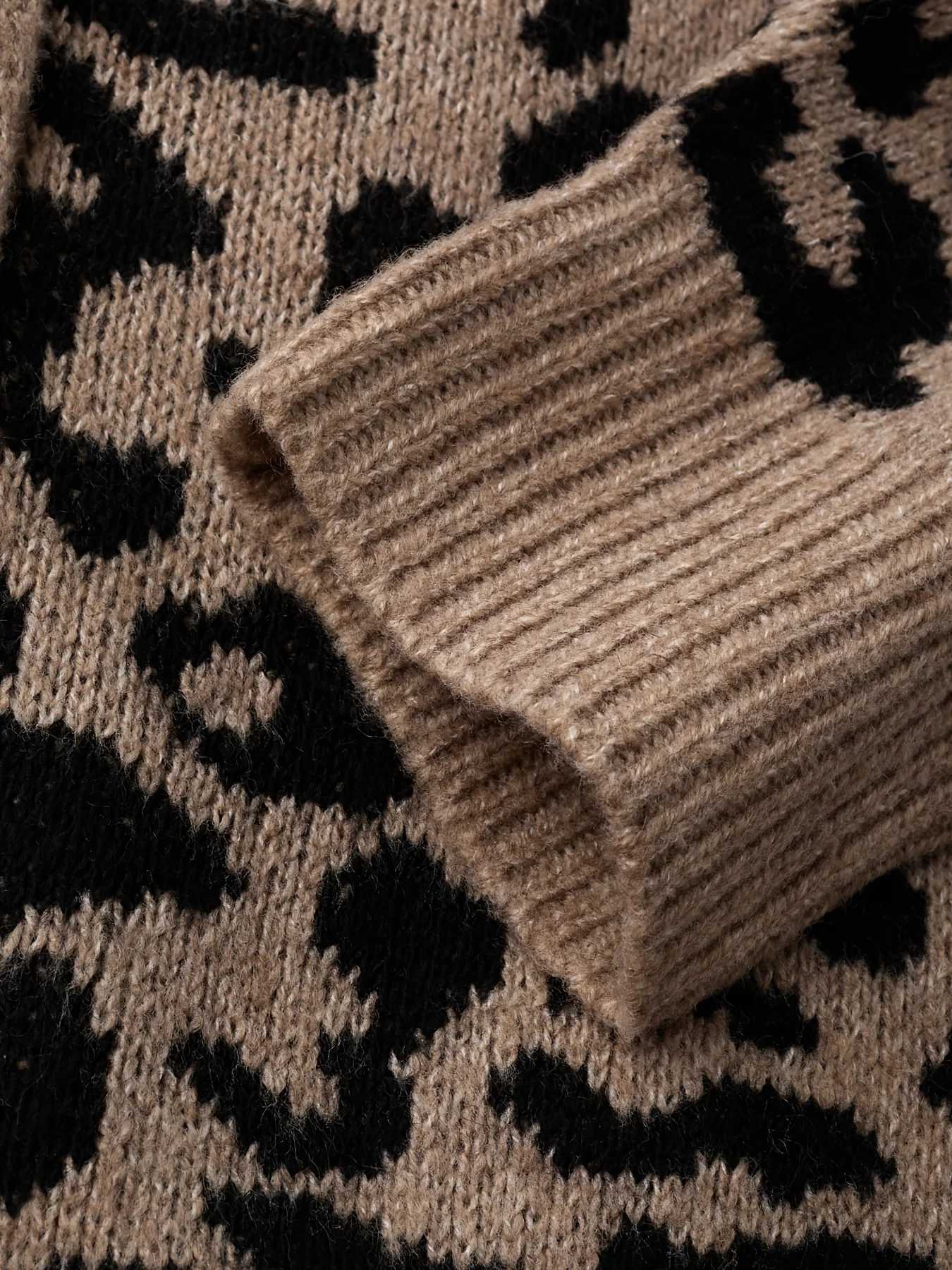 Loose leopard print fashion mid-length knitted cardigan womens spring autumn lazy V-neck casual knitted sweater coat M260306