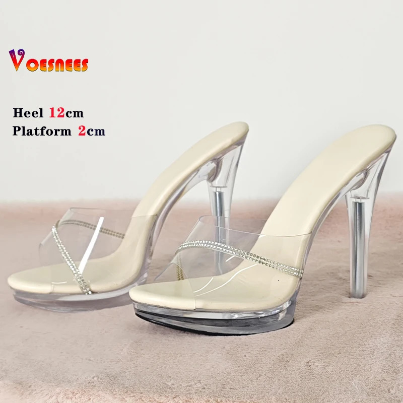 Transparent Slippers Ladies Clear PVC High Heeled Slippers Open Toe Daily Woman Sandals 12cm Sexy Show Crystal Shoes High Heels 260306