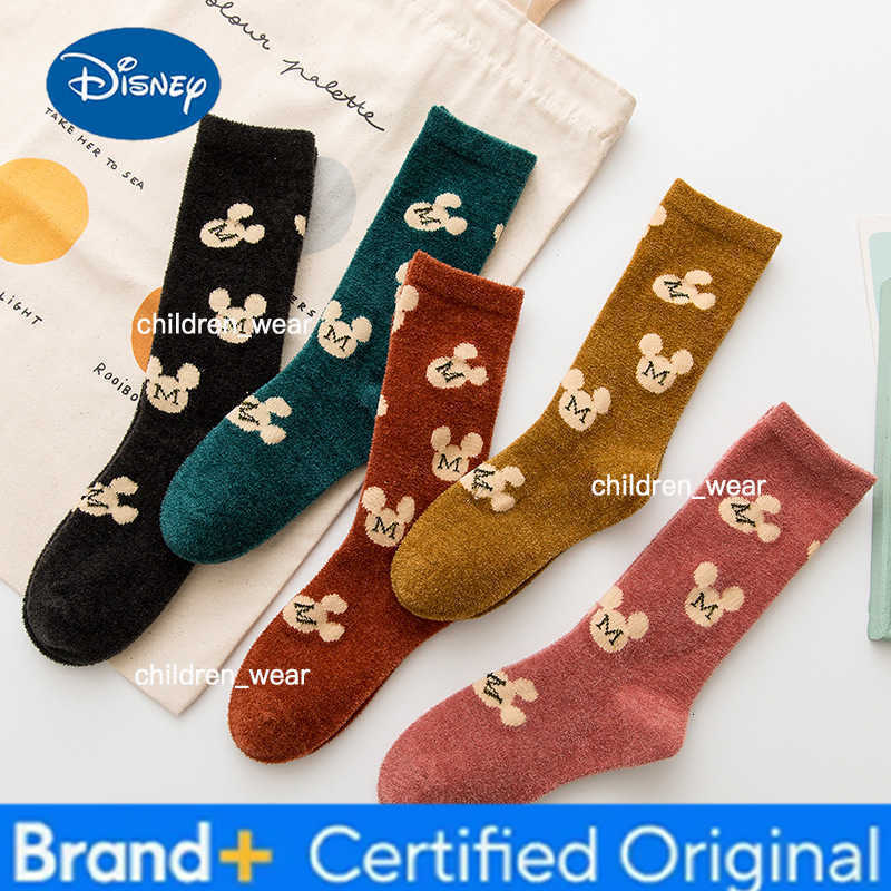 Disney 5Pairs/pack Autumn Winter Warm Thicken Kids Socks Cartoon Mickey Minnie Childrens Socks Toddler Baby Boys Girls Socks H260306