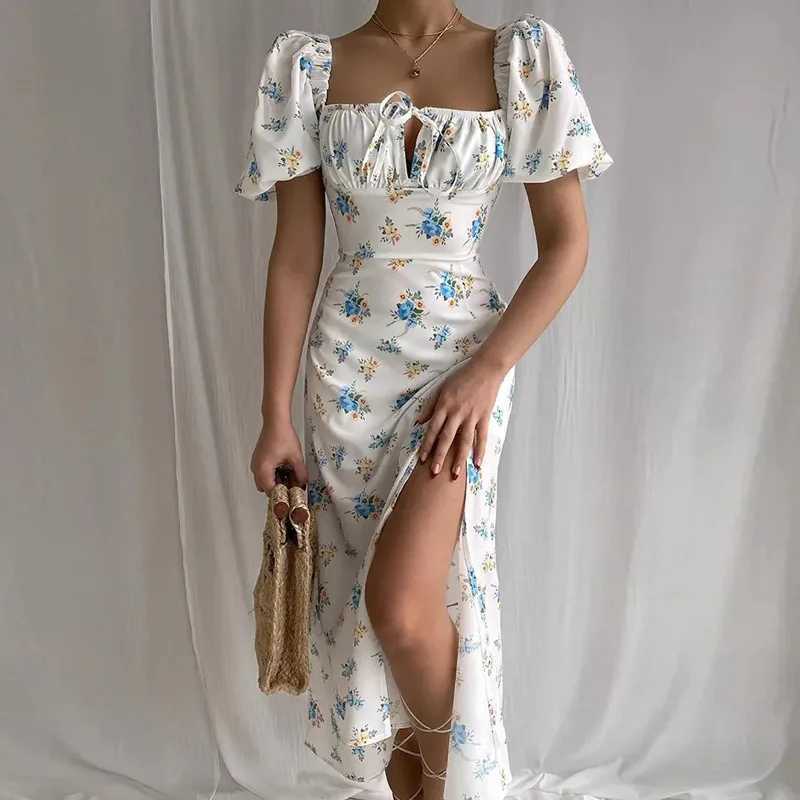 Womens Long Dresses Spring Summer 2025 Elegant Sexy Square Neck Lace Up Floral Dress Robe Longue Femme Vestidos Dama Y2k X260306