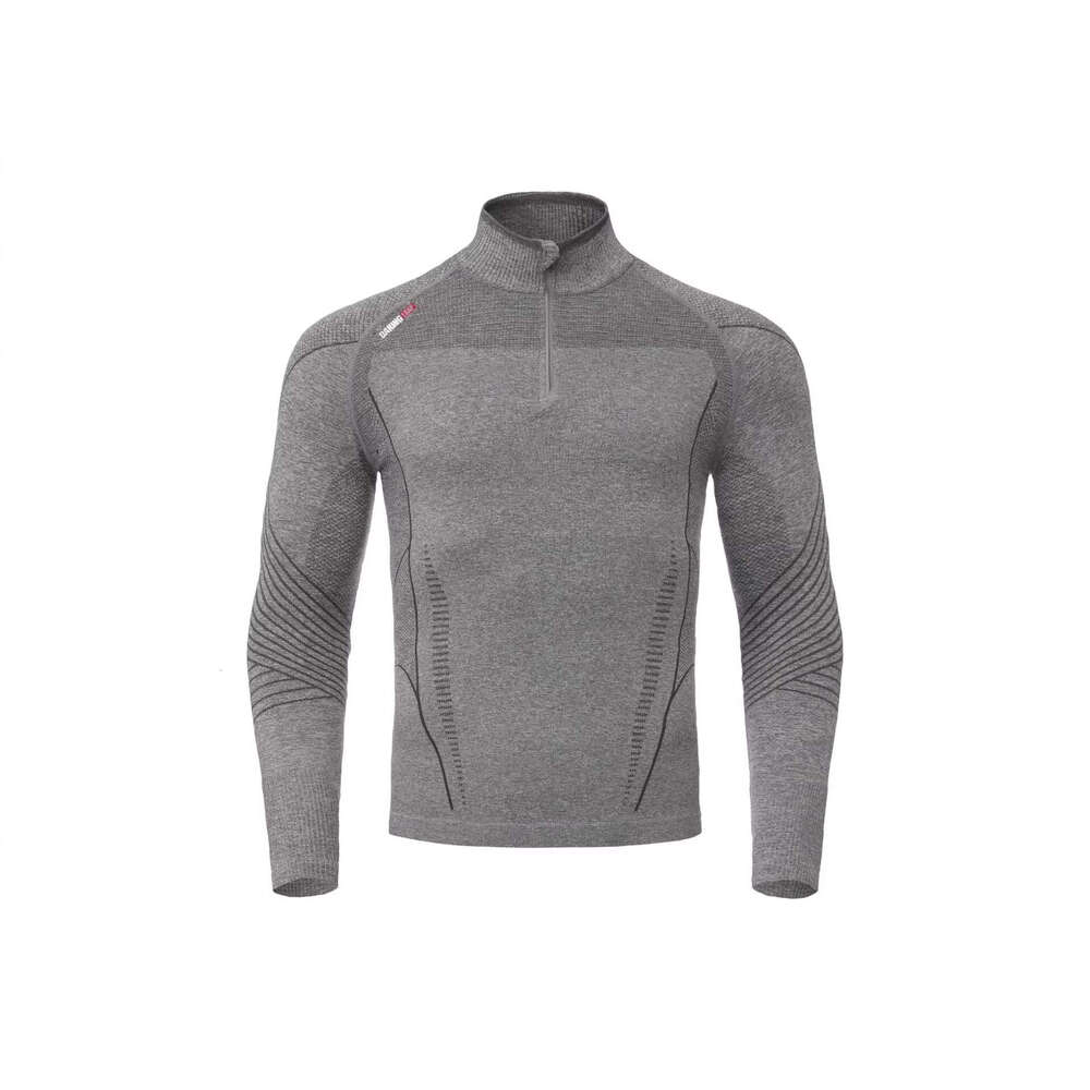 Elastic, quick-drying, seamless jacquard, figure-flattering fitness shirt, sports long-sleeve, breathable, slim-fit, casual half-zip training shirt fo