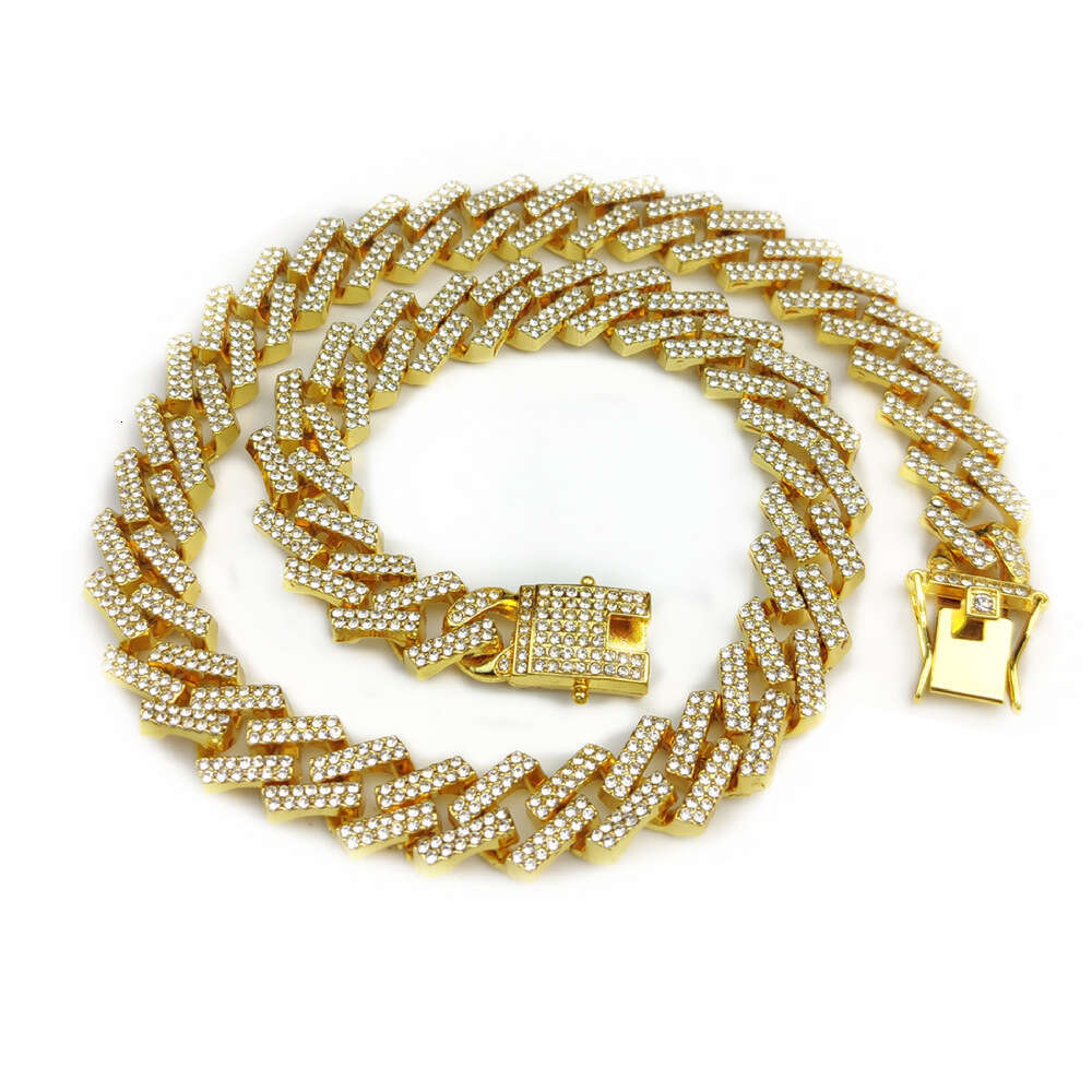 High Quality 14mm HipHop Square Hip Hop Necklace Men's Popular Geometric Shape Rhombus Dragon Beard Buckle Cuban Chain