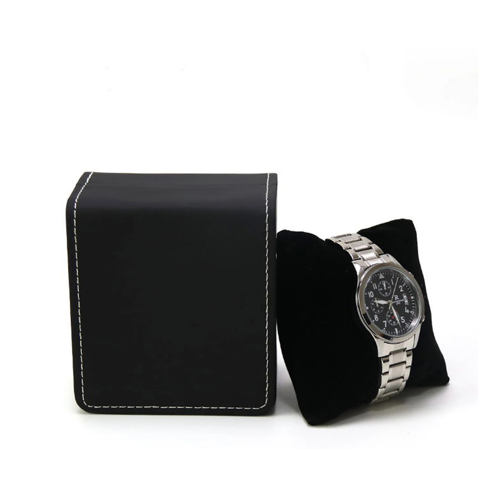 Black Single Watch Gift Box with Pillow PU Leather Wristwatch Display Case Organizer for Men 260304