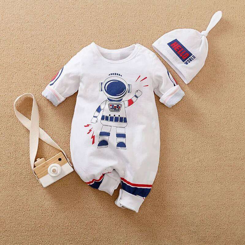Umorden Newborn Baby Boys Astronaut Costume Rompers Space Suit Outfit Jumpsuit White 0-18M Cotton Clothes For Babies Z260306