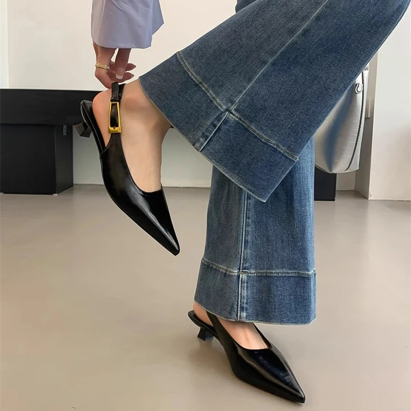 Summer Pointed Toe Women Sandals Fashion Singbacks Mules Shoes Ladies Elegant Low Heel Stripper Party Sandalias 260303