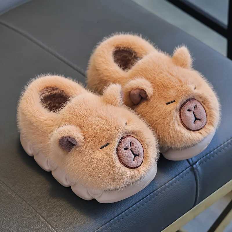 Kids Winter Warm Cotton Slippers Cute Capybara Slip-On Shoes for Boys Girls Soft Non-Slip Soles Lightweight Easy Wear Closure S260305