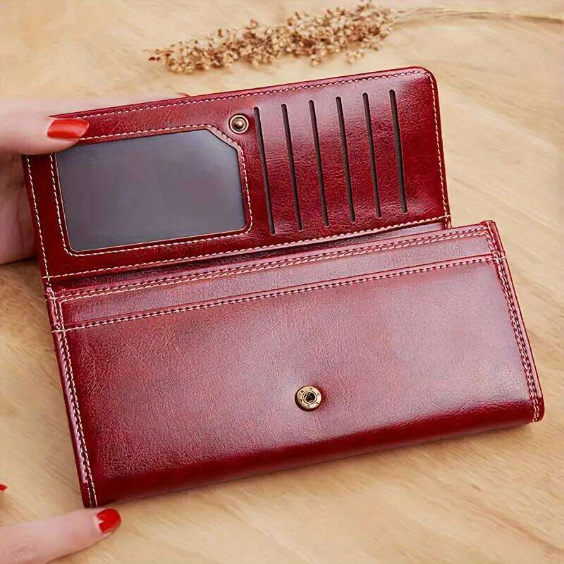 Bi-Fold Pu Leather Coin Purse Clutch Bag, Simple Wallet-Thin, Multi-Card Slot Credit Card Holder, Women's Long Wallet C260304