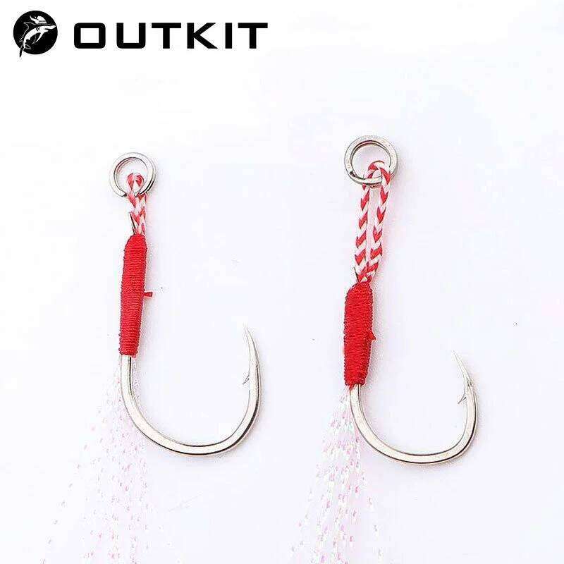 OUTKIT 10pcs Lure Hardbait DIY Fishing Cast Jigs Assist Hook Barbed Single Jig Hooks Pesca High Carbon Steel S260305