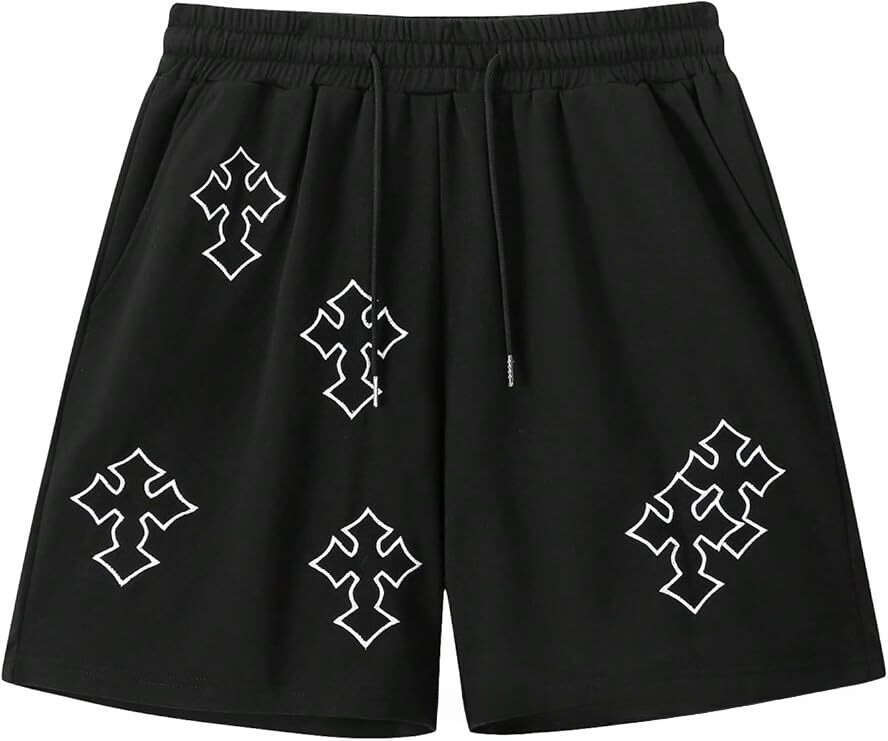 New trendy brand cross-print sports 3D printed, high street style, loose fit, unisex casual shorts, beach shorts for men