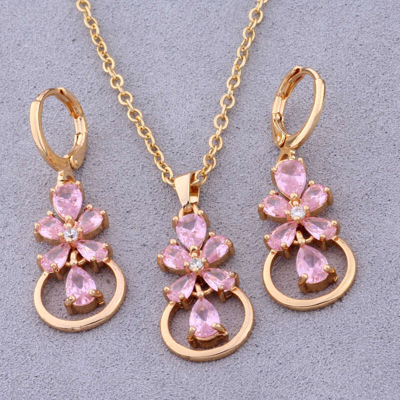 2024 Jewelry Set: European American Cross-Border Best-Selling Accessories Inlaid with Zircon gold Earrings and Pendant Set