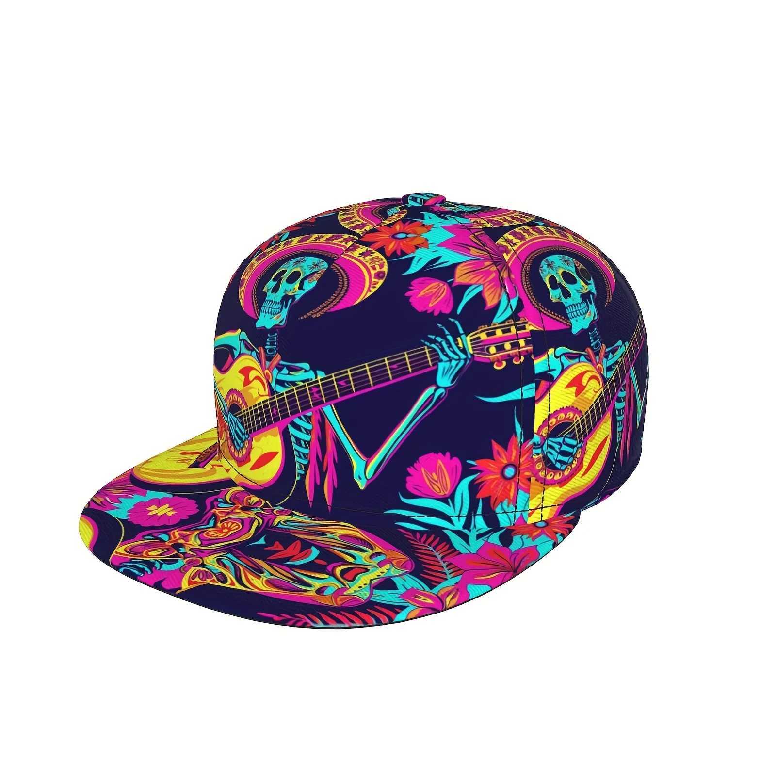 Breathable Polyester Skeleton Guitarist Cap Adjustable Breathable Polyester Skeleton Guitarist Snapback Baseball Cap S260306