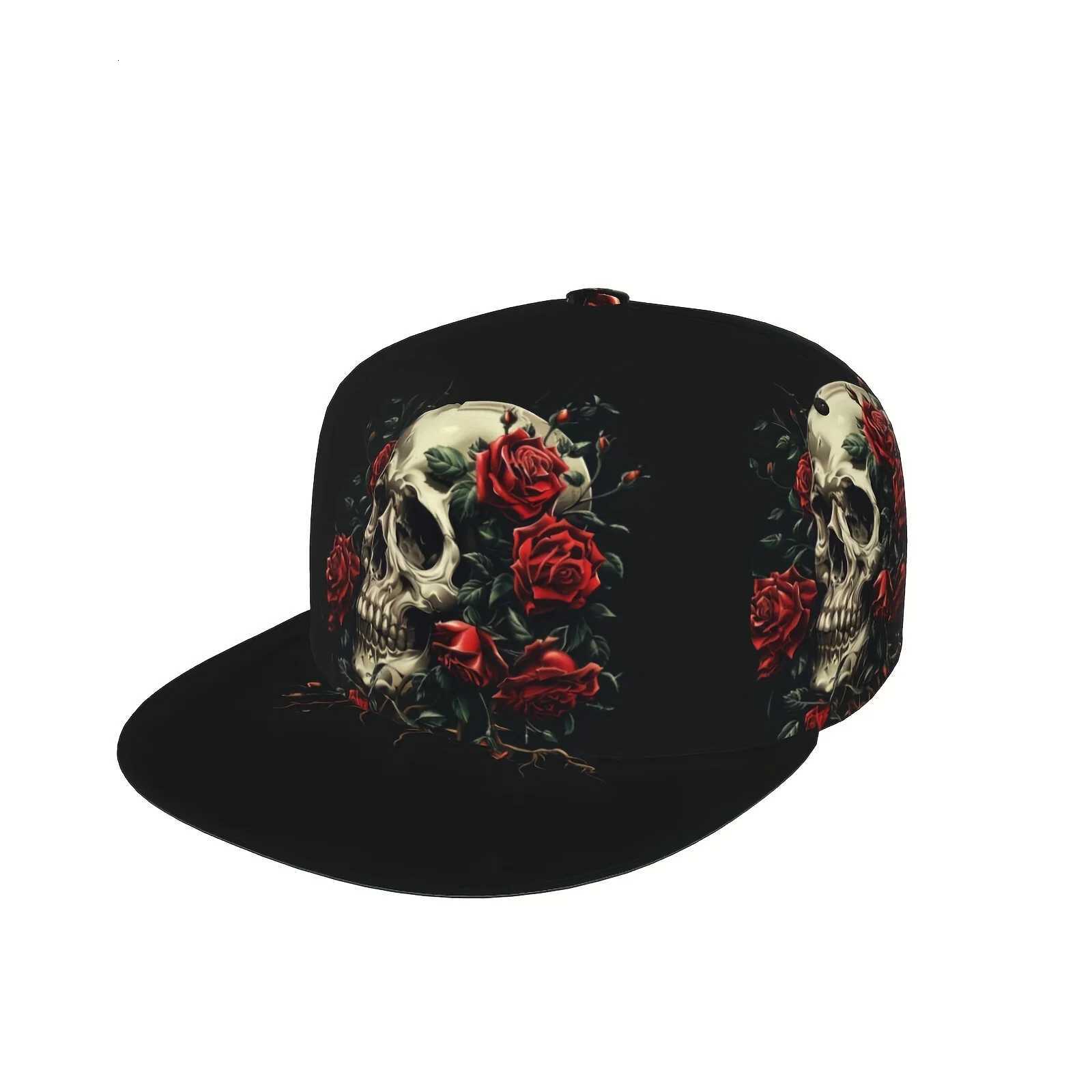 Sunshade Breathable Adjustable Baseball Cap with Gothic Rose Skulls Pattern Cap for Outdoor Sport S260306