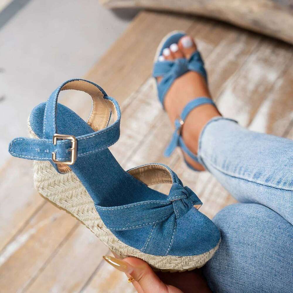 Wedge Sandals 2025 Summer Fashion Weave Platform Plus Size 42 High Heel Sandalias Thick Bottom Retro Open Toe Ladies Shoes