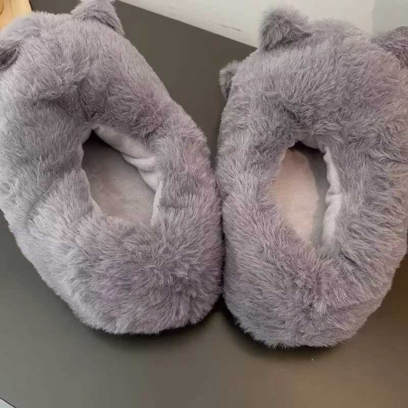 Cute brown and gray cats work from home slippers for girls animal confinement shoes fashionable home plush cat slippers S260305