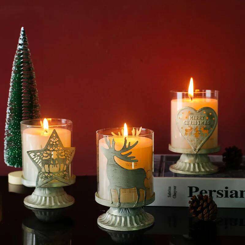 1 Elk Tree Excluding Candles, Christmas Retro Glass Decorative Iron Candlestick Dining Table Living Room Decoration Ornaments XJ260305