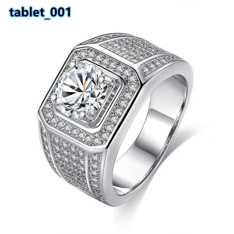 925 Sterling Silver 2 Moissanite Round Brilliant Cut Rhodium Plated Pave Setting Casual/Sporty Wedding Ring for Men