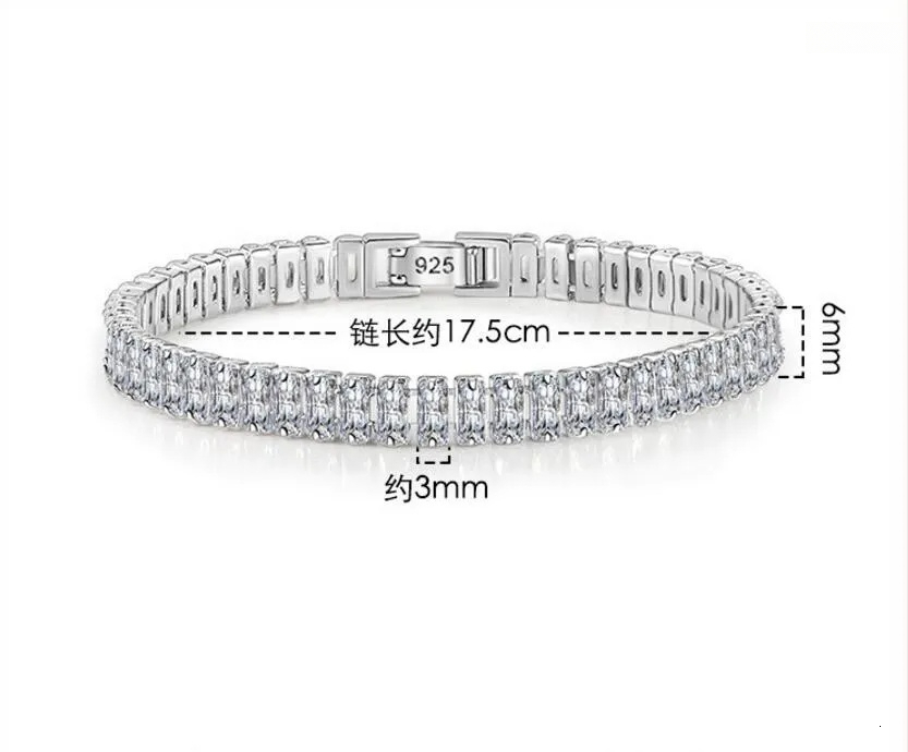 Link Bracelets Rectangle Moissanite Tennis Bracelet For Women 925 Sterling Silver Gemstone Bangle Wedding Sparkles Lab Diamond