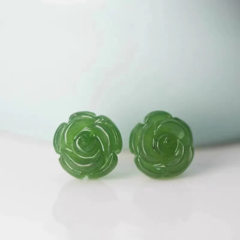 PANJBJ 925 Sterling Silver Rose an Jade Earring for Women Girl Ethnic Style Versatile Temperament Jewelry Gift Drop 260303
