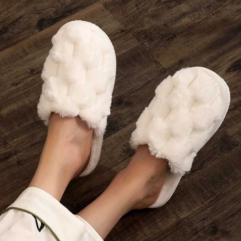 White Fluffy Indoor Home Slippers Women Comfortable Warm Plush Flats Slides Woman Soft Sole Non Slip Bedroom Floor Slippers S260305