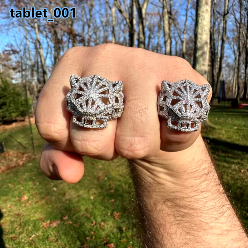 Moissanite and Morganite Geometric Panter Ring IGI Certified Real Solid 925 Silver for Mens Hip Hop Look Wedding Party