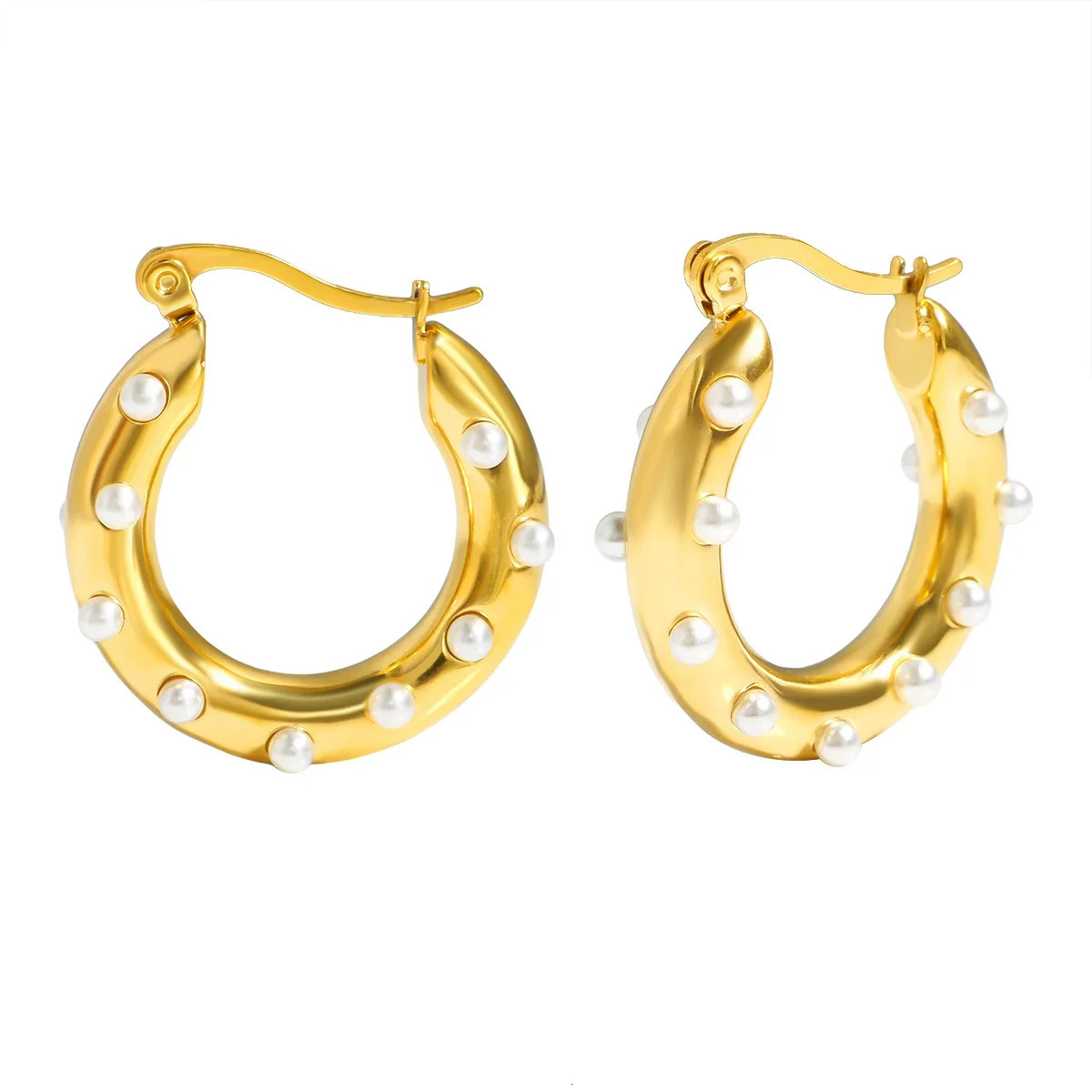 Shiny Zircon Hoop Earrings for Women Trendy Golden Stainless Steel Wed Ear Geometric Circle Earring Jewelry Pendientes 260302