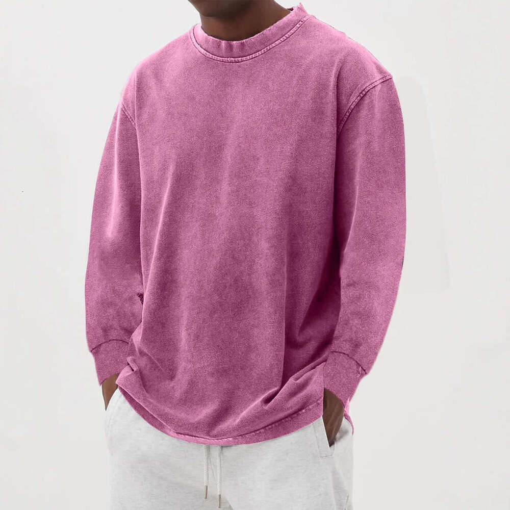 European and American cross-border men's casual pure cotton long-sleeve round-neck loose T-shirt vintage style
