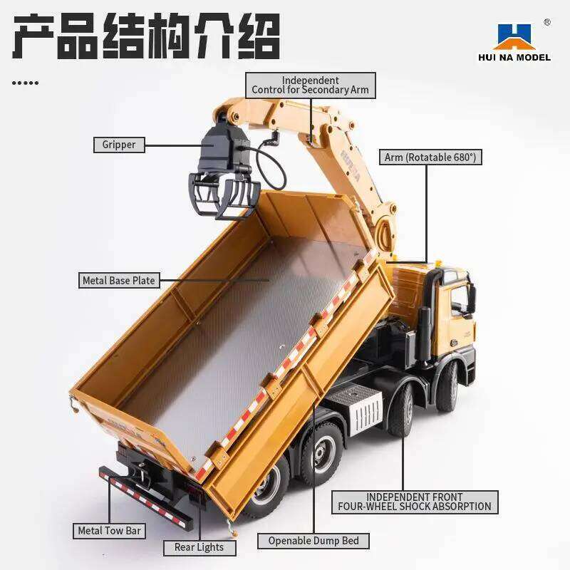 In stock Huina 1538 full scale 2.4G remote control truck with wood grabbing, 26 way 1:14 construction vehicle model C260305