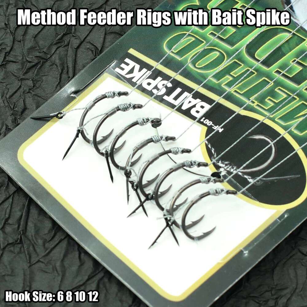 8PCS Premium Method Feeder Rig Bait Spike,Maggot Clip,Quick Stop - Pre-Tied, Strong Line Hair Rig, Sharp Hooks for Carp Fishing S260305