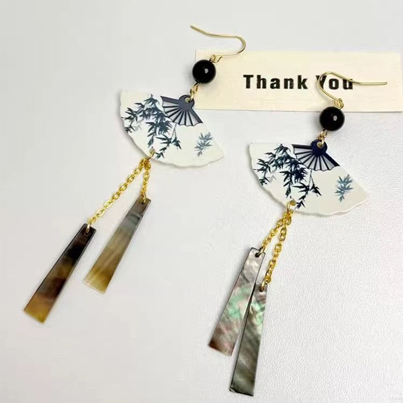 Steel Fun Jewelry New Chinese Style Fan Shell Pendent Long Tassel Dangle National Style Earrings for Women Jewelry Gift