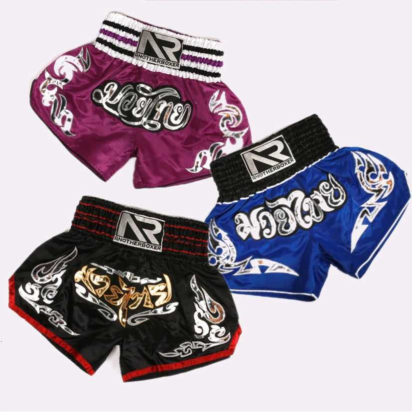 ANOTHERBOXER Muay Thai Shorts Embroidered Traditional Boxing Pants Sportswear for Men Women Breathable Training Kids Shorts X260306
