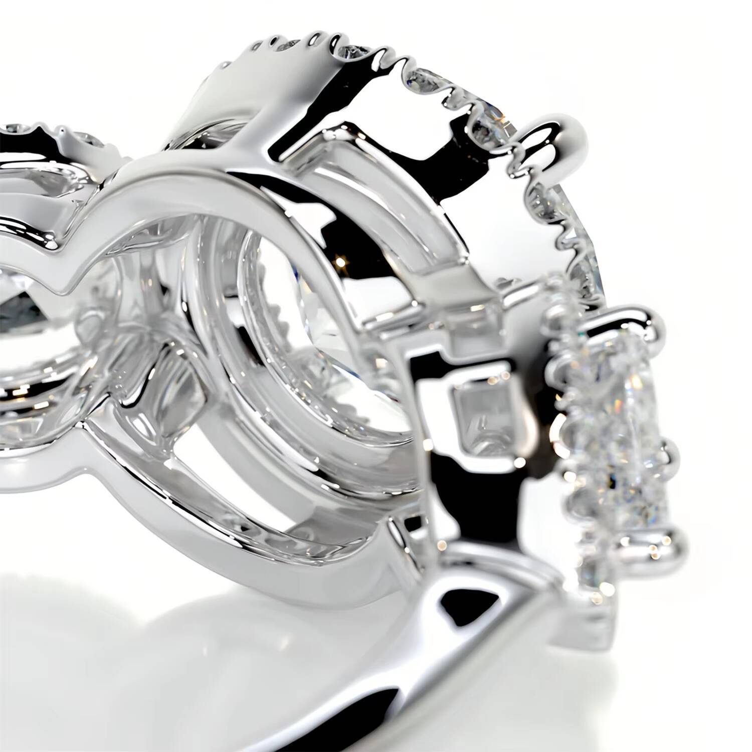 Abiding GRA Certified 15 Moissanite Three Stone Ring Round Brilliant Cut 75MM Halo Pav Prong Round Pear Ring in Gold