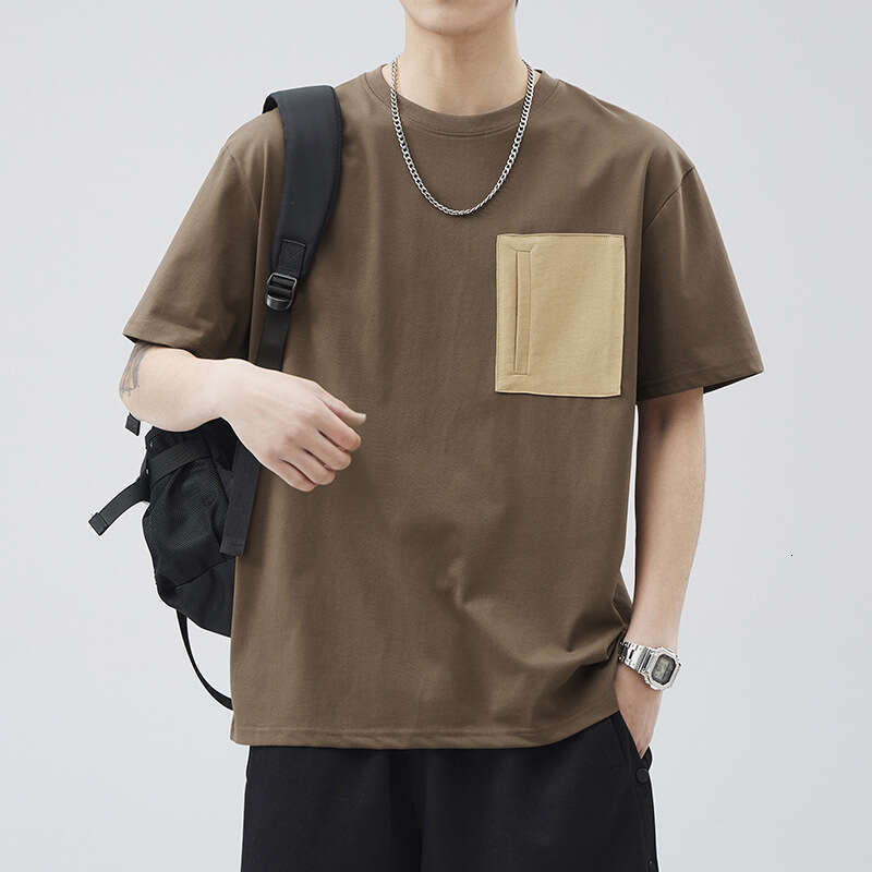 Short Sleeve T-Shirt 2025 Summer New Style Men's Round Neck Pocket Shirt, Unique Youth Versatile Fashion Casual Top