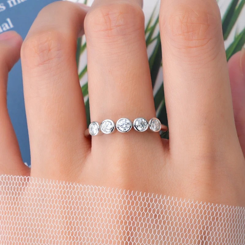Lnngy Certified m Round Bezel Ring Bague Argent 925 Sterling Silver Wedding Rings for Women Couples Jewelry Gift 260304