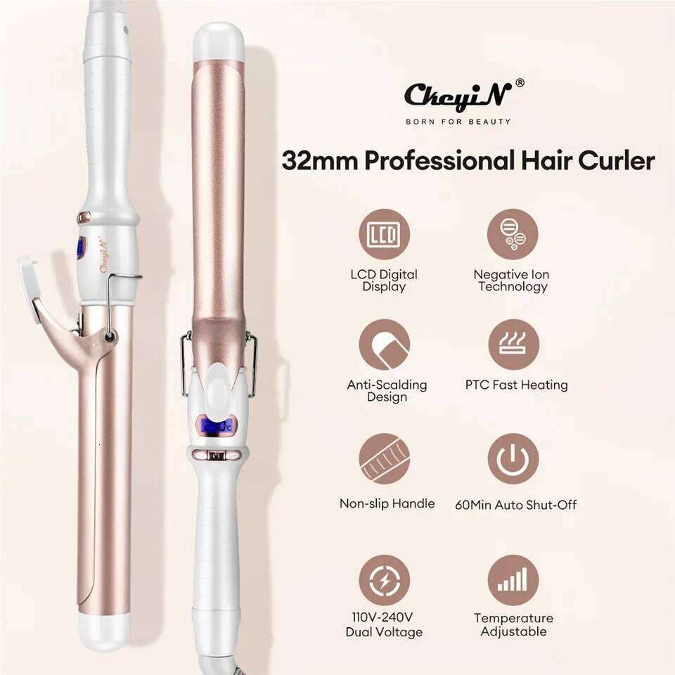 CkeyiN 32mm 38mm Electric Curler for Women Professional Ceramic Curling Iron Adjustable Temperature Hair Styling Tool 26Y0305