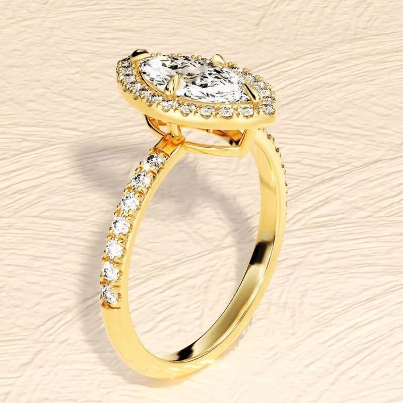 Shea 10k/14k/18k Solid Gold VVS Moissanite Halo Wedding Engagement Rings for Women Men GRA Certified