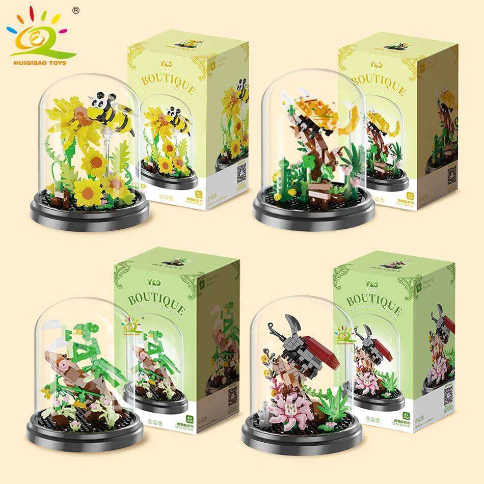 HUIQIBAO MOC Flower Potted Micro Building Block Succulent Bouquet Mini 3D Diamond Model Brick DIY Toy for Children Desk Decor. Z260306