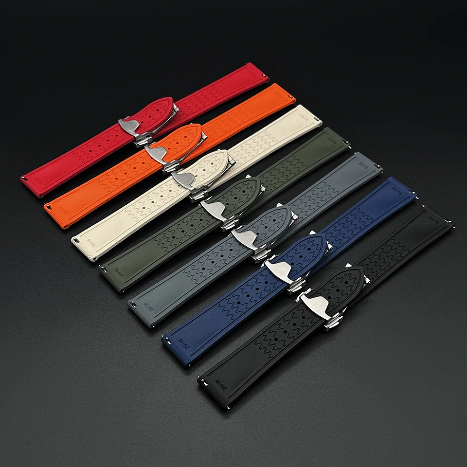 High Quality Woven pattern Sports Deployant Watch Band 20mm 21mm 22mm FKM Rubber Watch Strap 260304