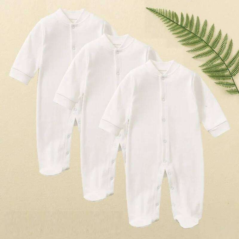 3 Pcs 100% Combed Brushed Cotton Newborn Baby Rompers White Sleepsuit Jumpsuit One-Pieces Roupa Jumper Grows Growing Footies Z260306