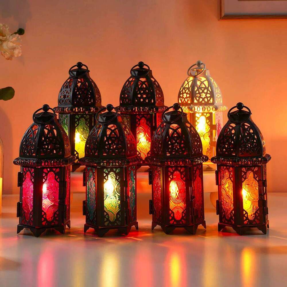 1PC, European retro ironwork hollowed-out Moroccan decorative glass candlestick, suitable for home and restaurant XJ260305