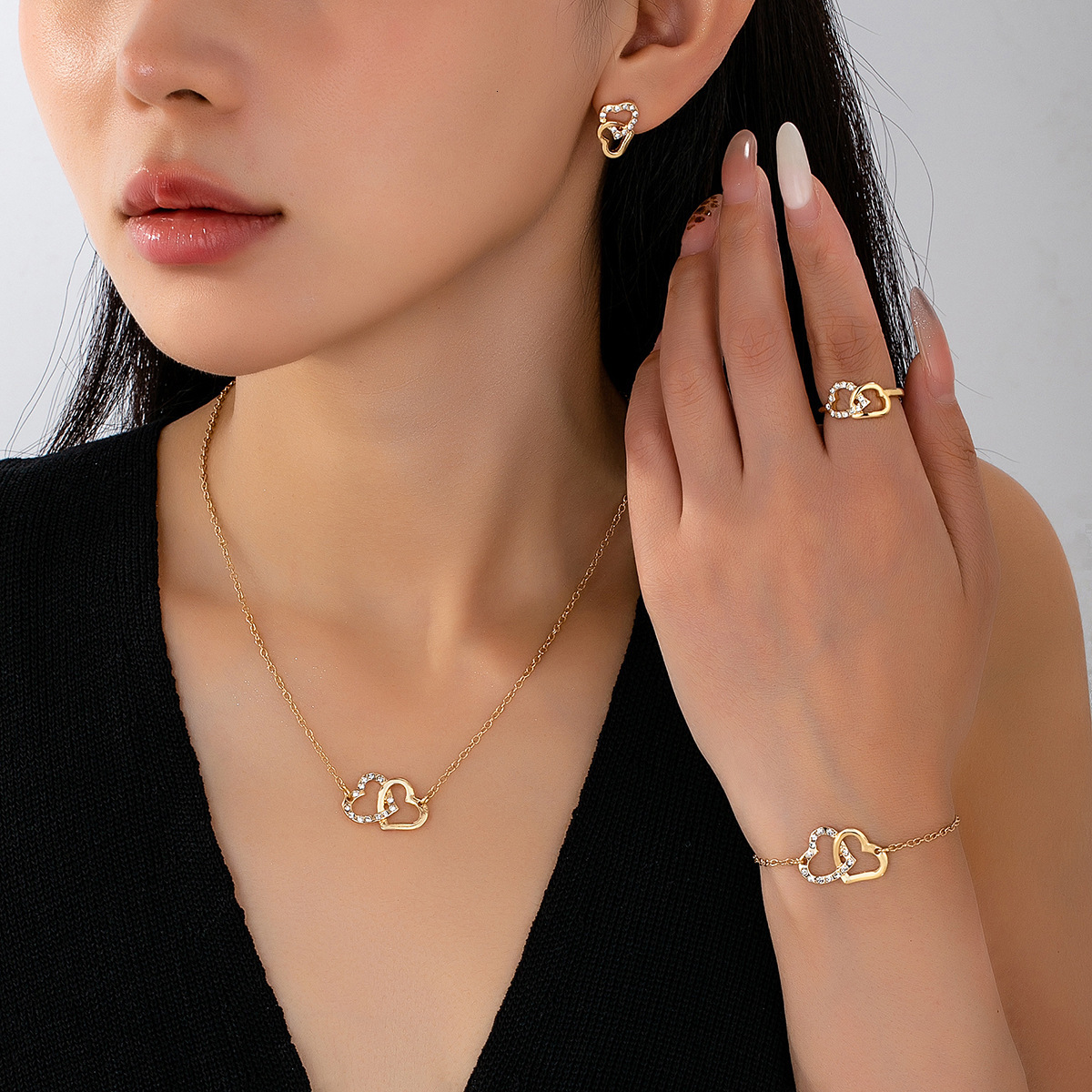 High-End Fashion Exquisite Jewelry Jewelry Set Fashion Elegant Personality Necklace Earrings Ring Set Commuting Evening Accessories European And Ameri