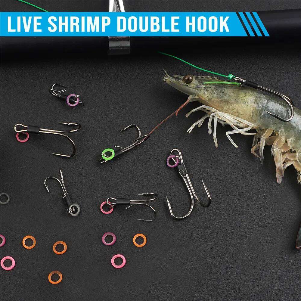 10pcs Fishing Hook Double Hooks Live Bait Holder Shrimp Walker Fishhooks for Bass Groupers Catfish Y260305