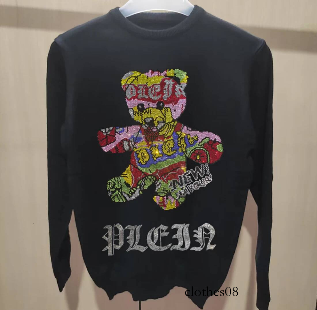 Men's Street Sweater Trendy Brand Rhinestone Skull Plein Pullover Tops Round Neck Plus Size Black Hip-Hop Streetwear Man Clothes