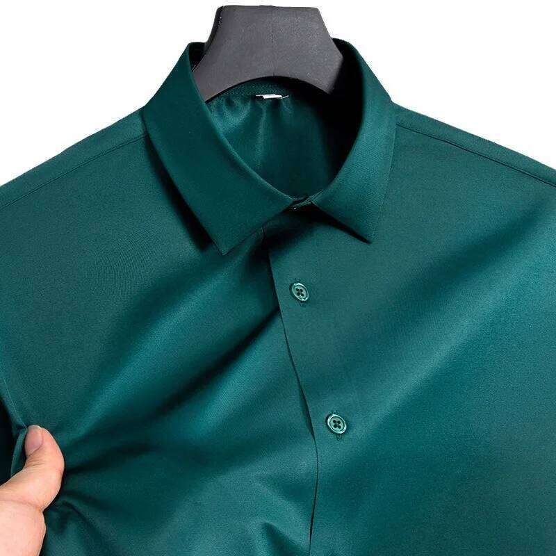 Summer white glossy non ironing shirt, men's wrinkle resistant ice silk casual high-end seamless business shirt