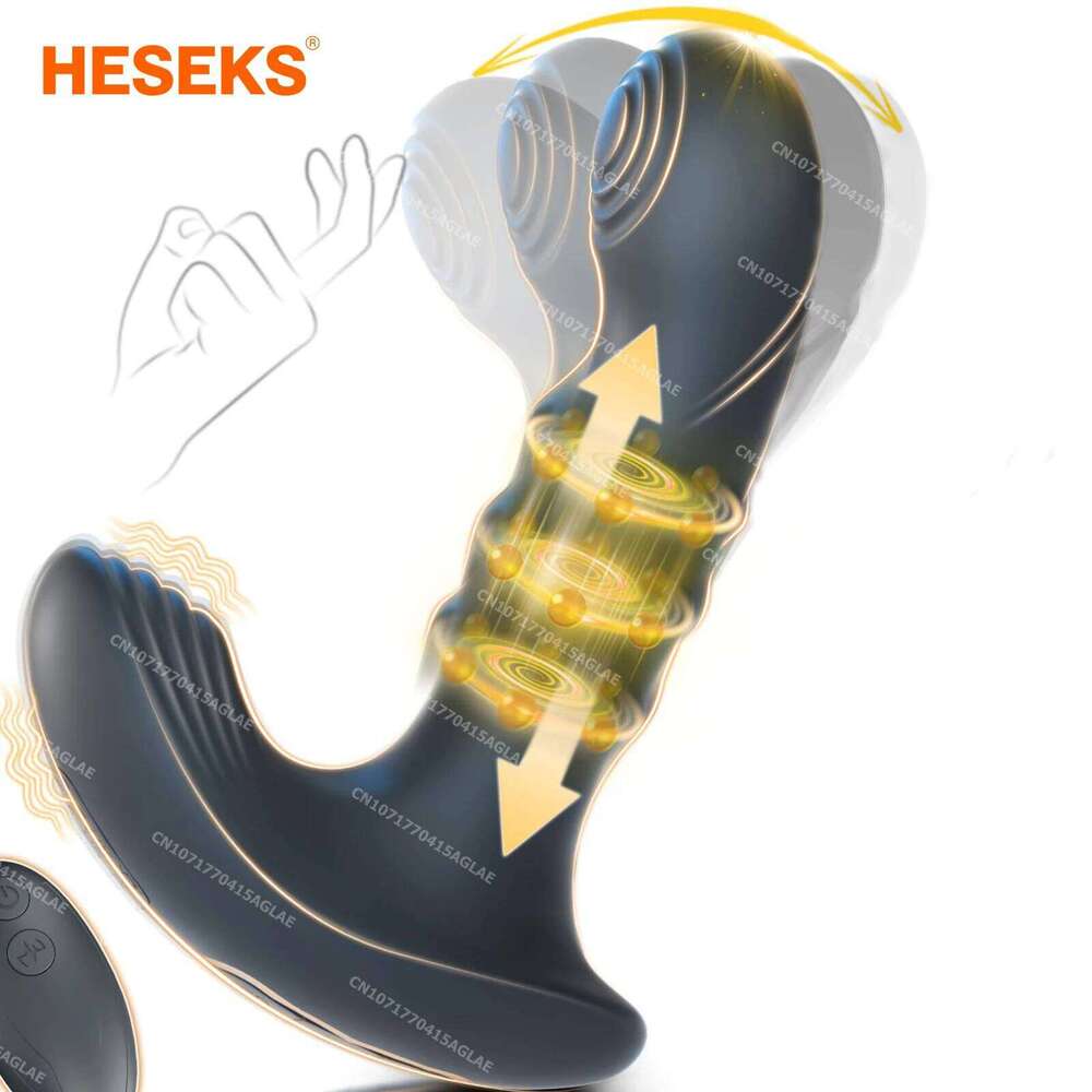 HESEKS Remote Control Wiggling Prostate Massager with Beaded Thrusting Ring Vibrating Anal Butt Plug Adult Sex Toys for Men 18+ W260305