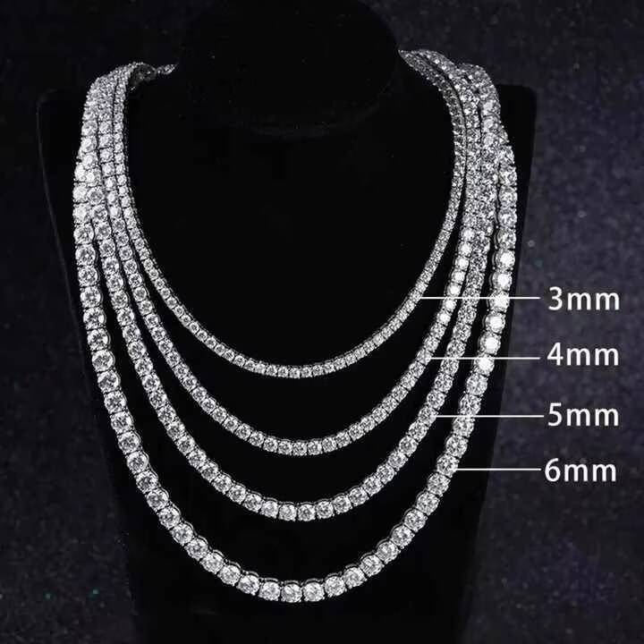 Custom 925 Silver Moissanite Tennis Chain Necklace with Pendant 3mm 4mm 5mm VVS Cluster Design White Gold for Women