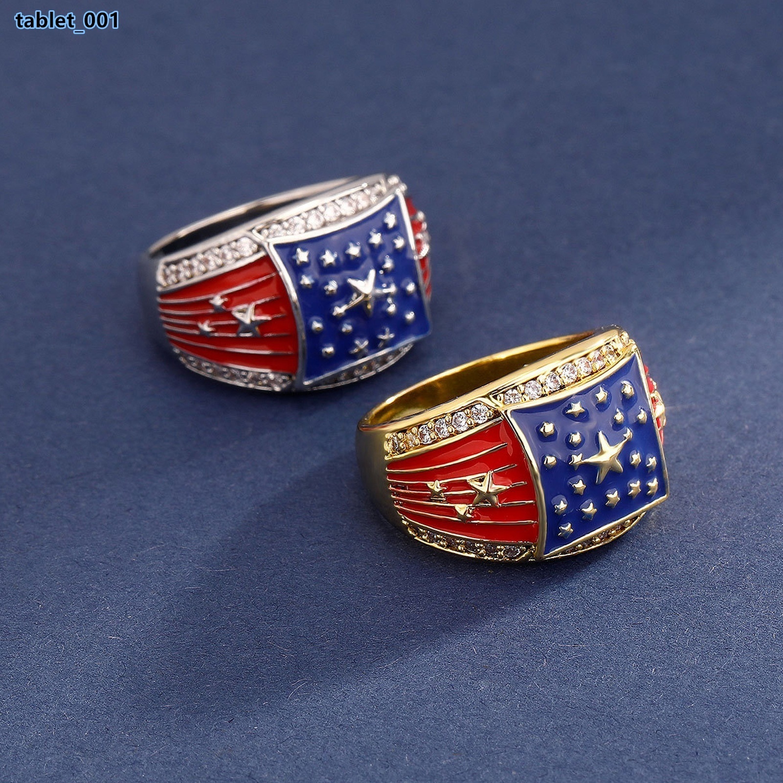 Wholesale Trendy Dripping Oil American Flag Style Rings Iced Out Cubic Zircon Ethnic Jewelry Silver Gold Color USA Flag Men Ring