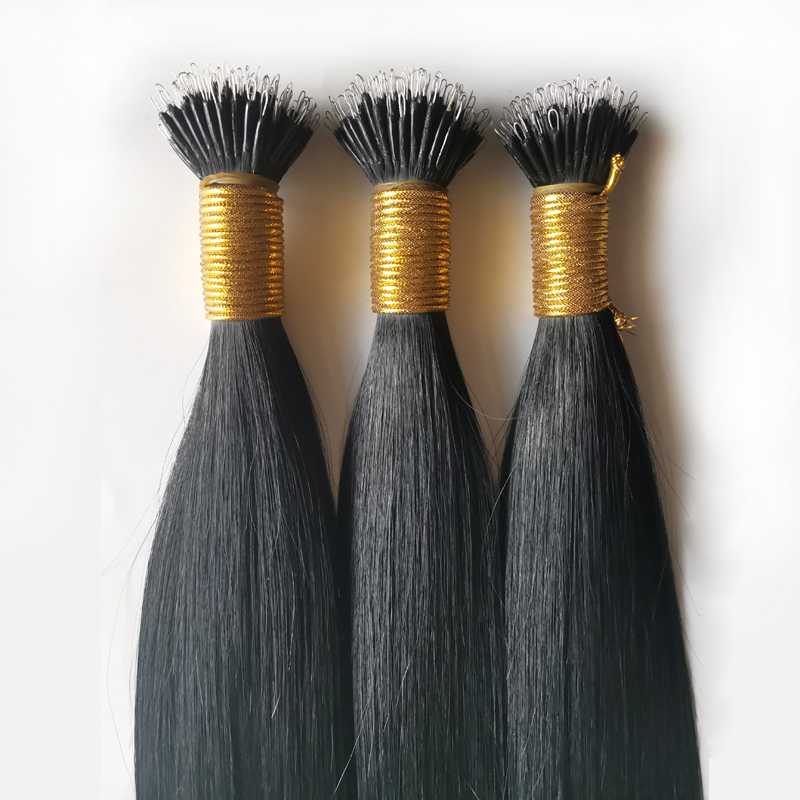 Micro Beads Human Hair Extensions Nano Ring Link Hair Extensions #1 Jet Black 28inch 150g VIP Customer Customization