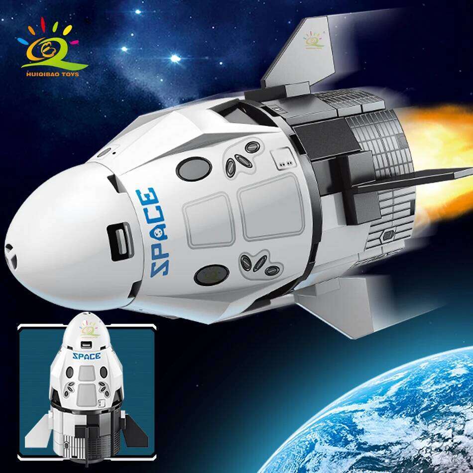 HUIQIBAO Mini Aviation Manned Rocket Model Building Blocks Space Aerospace Station Bricks City Construction Toys for Children Z260306