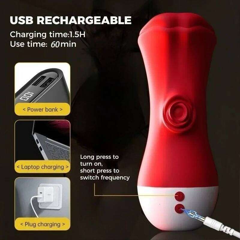 2 in 1 Deep Throat Sucking Male Mastubator Tongue Licking Glans Stimulator Penis Training Cup Peni Vibrator Sex Toys for Men W260305