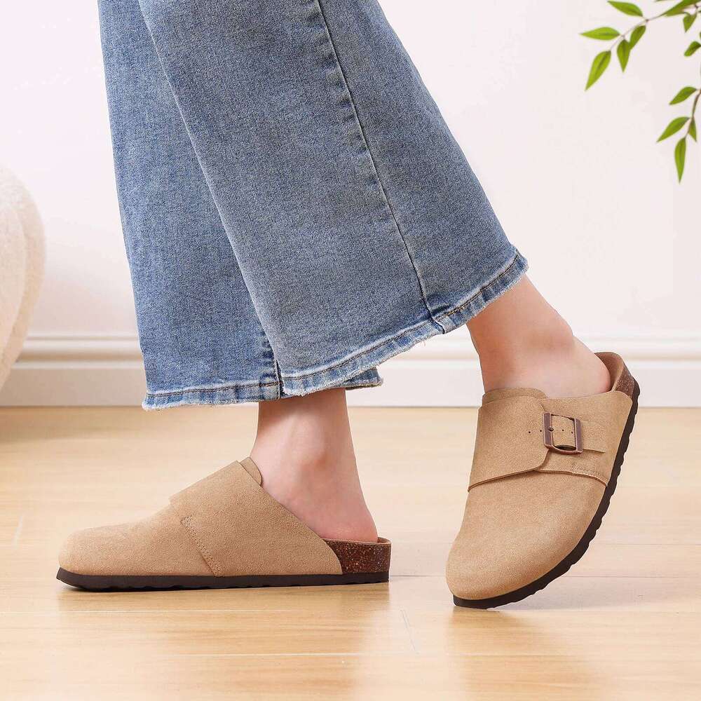 Litfun Classic Clogs Slippers For Casual Concise Slides Suede Cork Sandals Summer New Women Mules With Adjustable Buckle